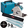 Makita DSP600ZJ 36V Brushless Plunge Saw Body Only + 2 x Guide Rail, Connector with Blade & Clamp Set